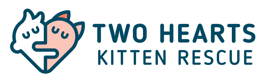Logo of Two Hearts Kitten Rescue with a cat and dog forming a heart shape.